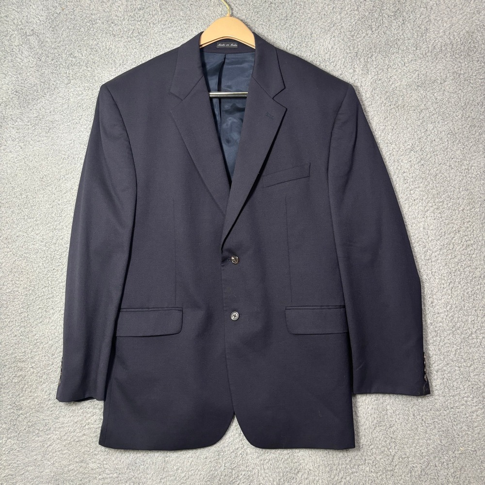 Chaps Mens Navy Blue 100% Wool Two Button‎ Blazer Sport Coat 48L